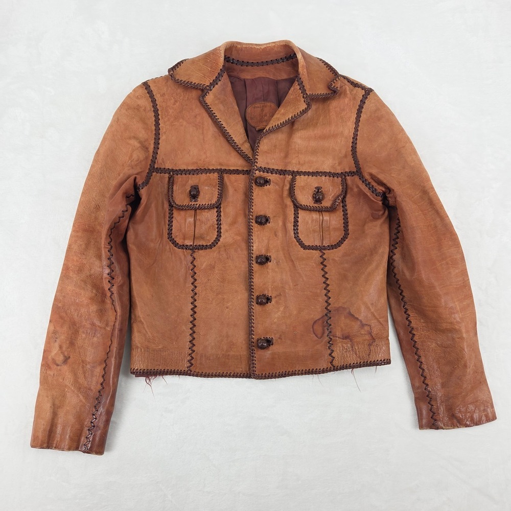 VTG 60s 70s North Beach Short Leather Jacket Women's Med RARE Hippie Boho READ